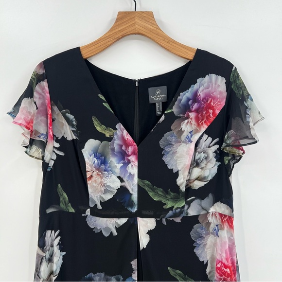 Adrianna Papell Floral Overlay Maxi Wide Leg Jumpsuit in Black Multi Size 16 - Picture 7 of 16